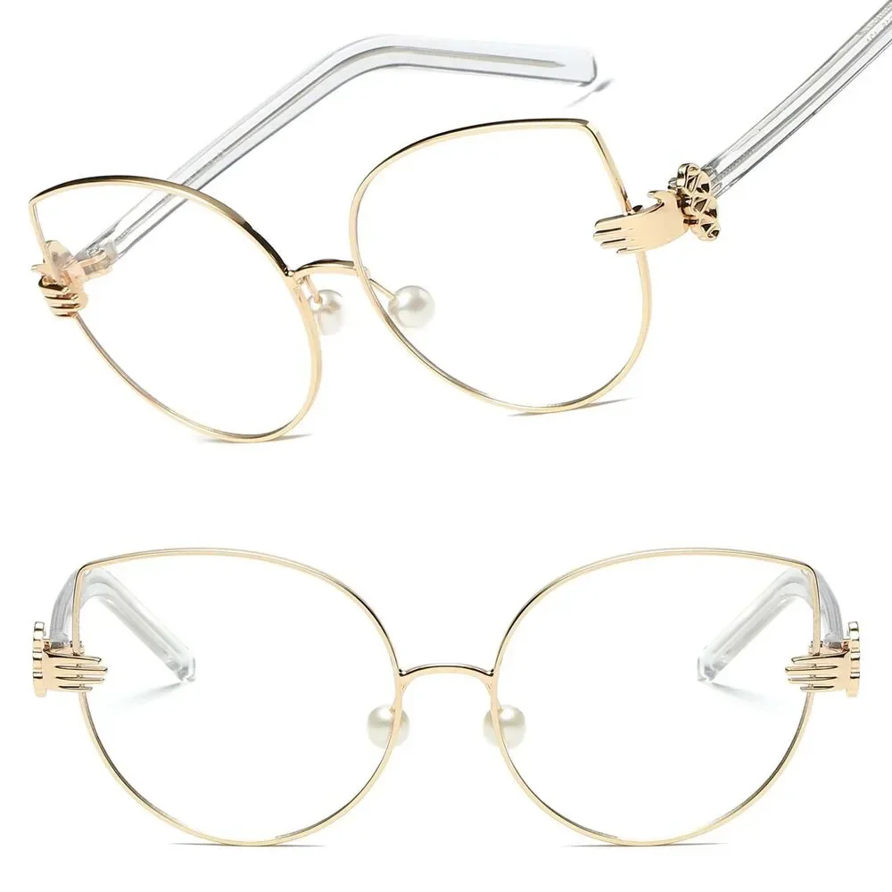 Striking Cat Eye Women's Metal Frame Clear Lens Sunglasses Unique Statement